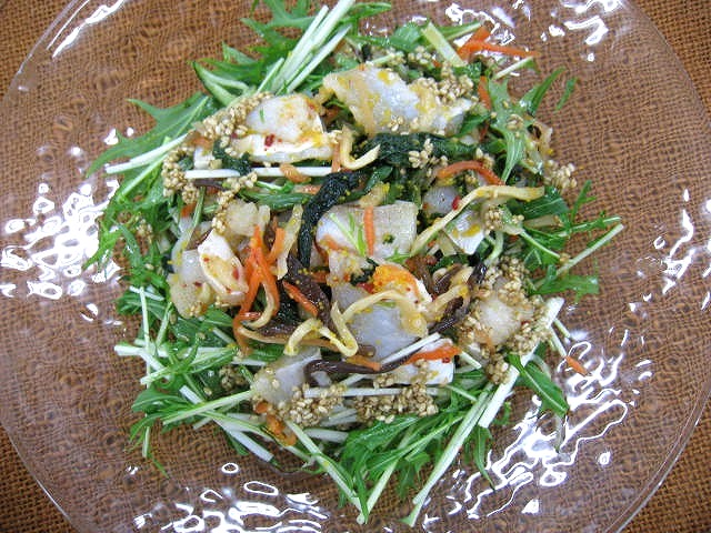 鯛酢漬と水菜の和え物（柚子胡椒タレ）